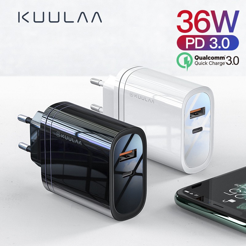 

KUULAA Quick Charge 4.0 3.0 36W USB Charger PD 3.0 Fast Charger US EU Plug Adapter Supercharger