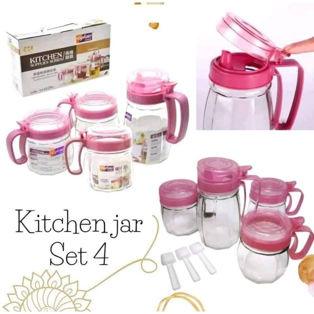 BELLA - KITCHEN JAR SET ISI 4 | TEMPAT MINYAK DAN BUMBU DAPUR SERBAGUNA 4IN1