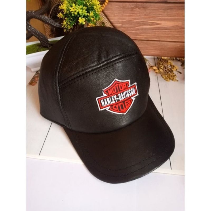 garansi kulit asli topi pria bordir Harley 100% leather original