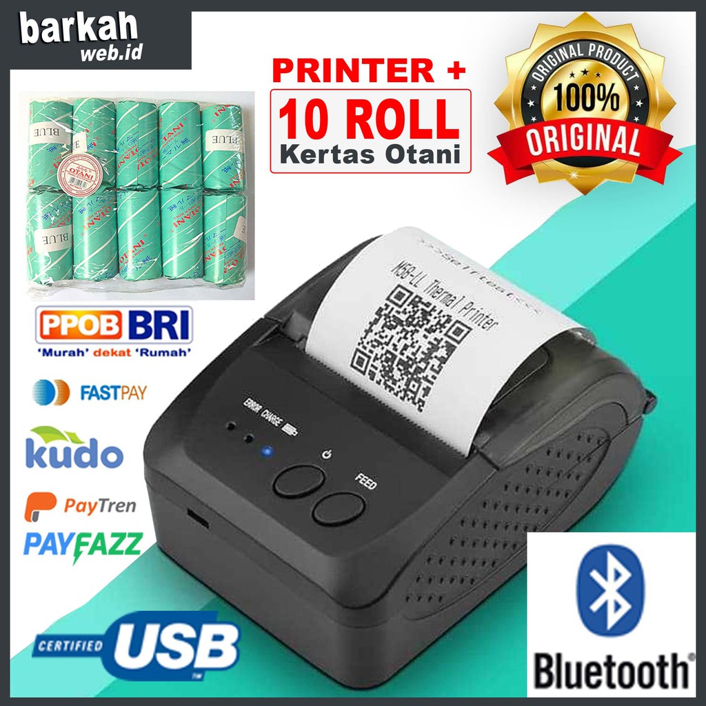 (E) Printer Bluetooth Paket Lengkap dengan kertas Printer Kasir/ PPOB/ Brilink / pulsa / toko online