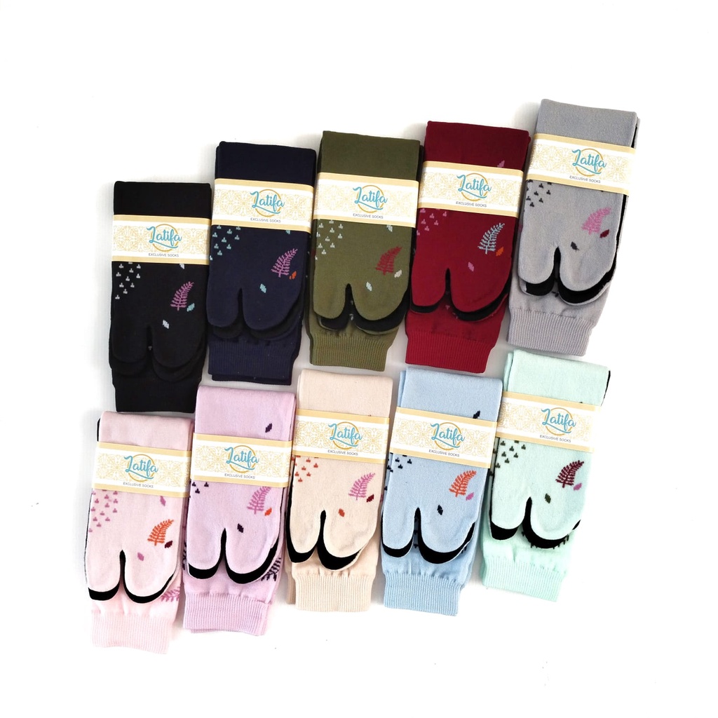 LUSINAN Kaos kaki Jempol Muslimah Motif Bunga Paku Bahan Nilon Untuk Dewasa Panjang Sebetis/ L