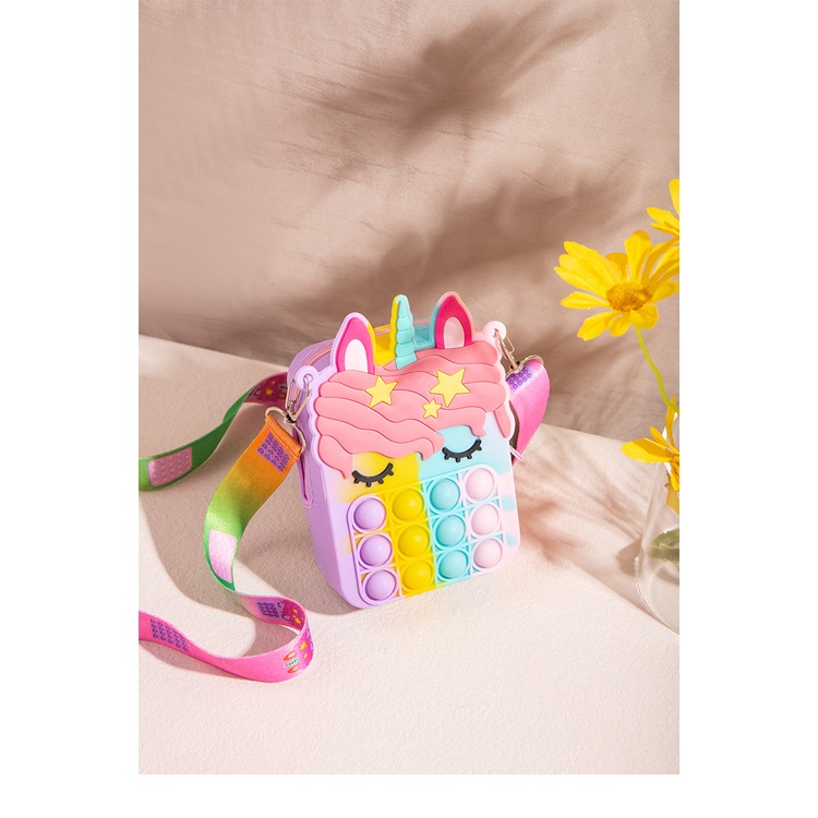 Tas Pop It Anak Motif Unicorn/Tas Anak Perempuan/Tas Anak Laki Laki/Tas Selempang Anak Sling Bag Cewek Mini Dompet Koin Import BAO044