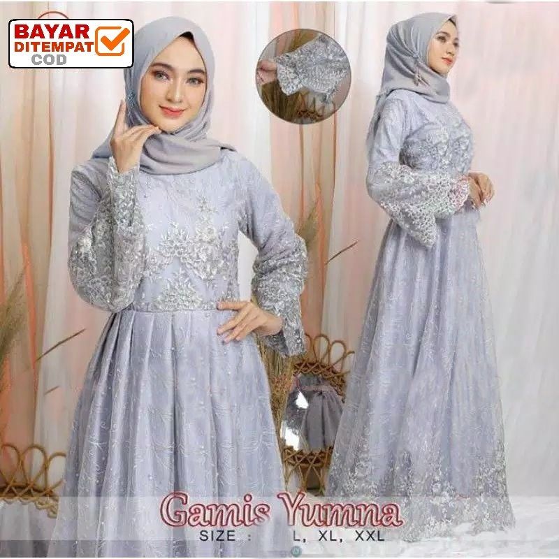 Size L XL XXL / Gamis Pesta / Gamis Jumbo / Maxi Dress / Gamis Tile / Gamis Maxi Brokat Yumna