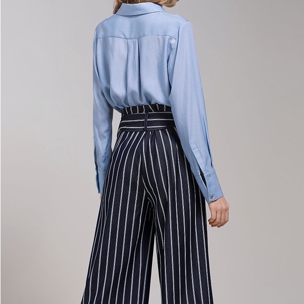 【SALE】Women High Waist Belted Stripe Culottes Celana Kulot Wanita 2725 (S-XL)