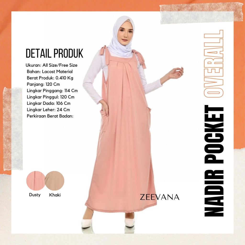 ZEEVANA - NADIR Pocket Overall - Baju Kodok Korean Style Wanita Muslimah Syari