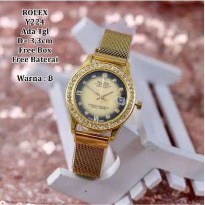 Jam Tangan Wanita Rolex Magnet Diamond Romawi Tanggal Aktif