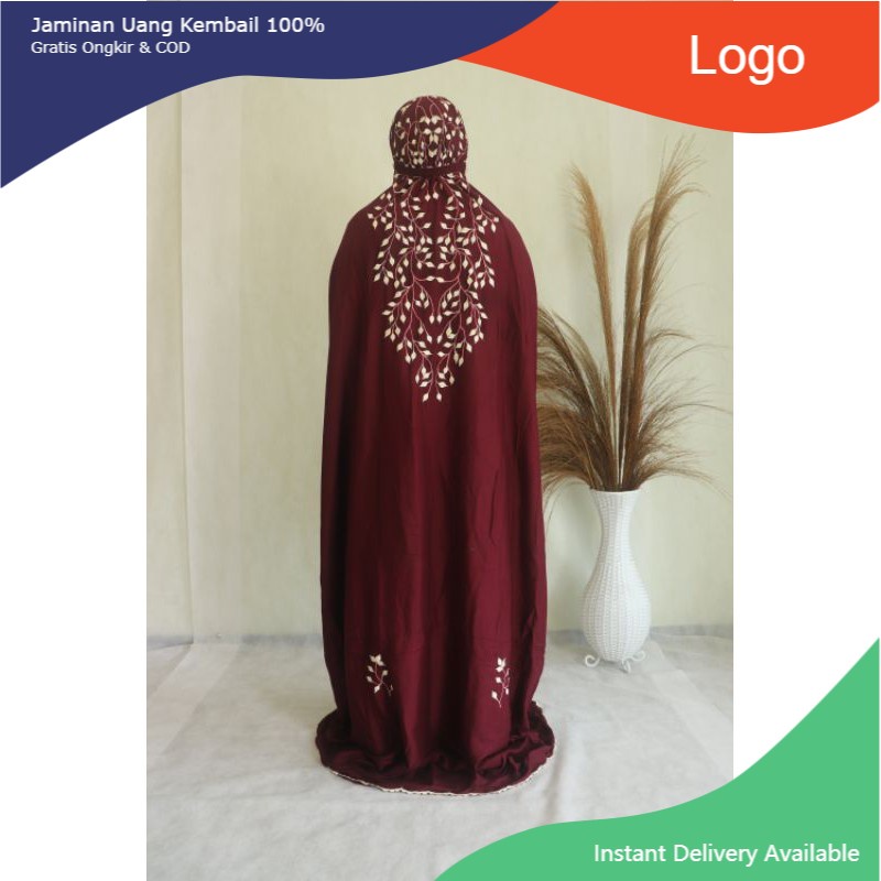 NVL COLLECTION - Mukena Terusan / Lajuran Katun Rayon Bordir Dewasa - Rambat Daun PK