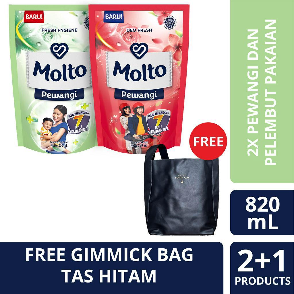 Molto Pewangi Deo Fresh 820 Ml & Molto Pewangi Fresh Hygiene 820 Ml - FREE Bag (Black)