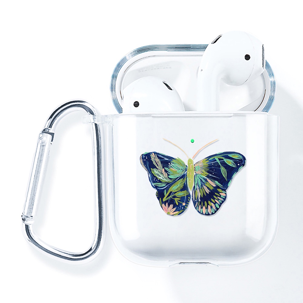 Simple AirPods 1/2 Tws I 12 Case Anti-fall Silicone Soft Case Headset Protection Cover Cute Cartoon Butterfly + Lanyar