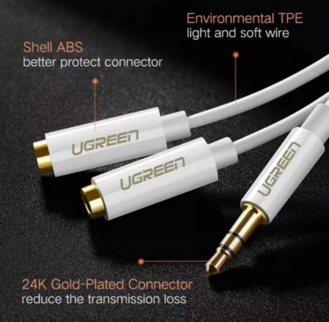 Ugreen Kabel Splitter Y Aux 3.5mm for Headset Adapter Jack 3.5mm to 2 Earphone