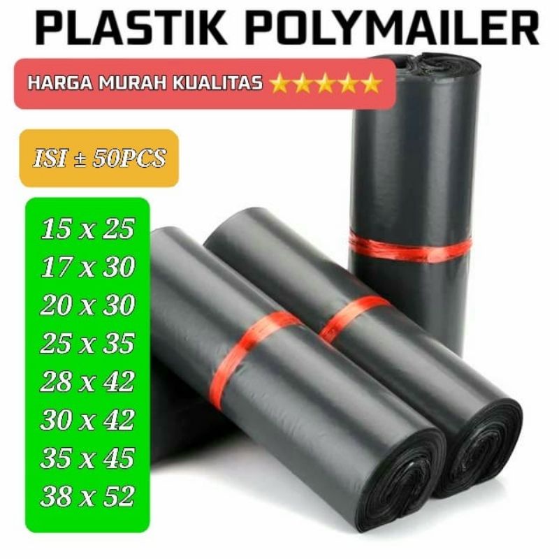 100LBR plastik polymailer pembungkus paket tebal ukuran 15x25 17x30 25x35 35x45 38x52 lengkap