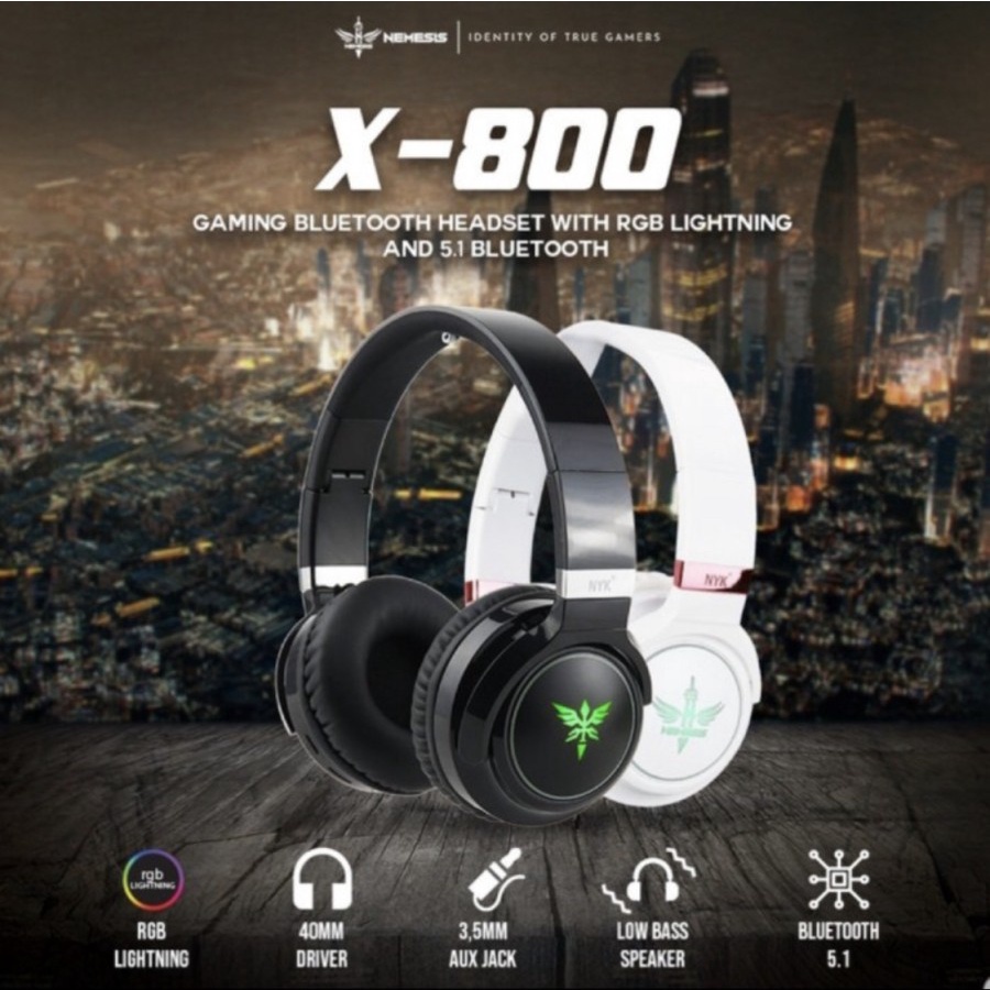 Headset Gaming Wireless NYK X800 Bluetooth for mobile Gamers RGB