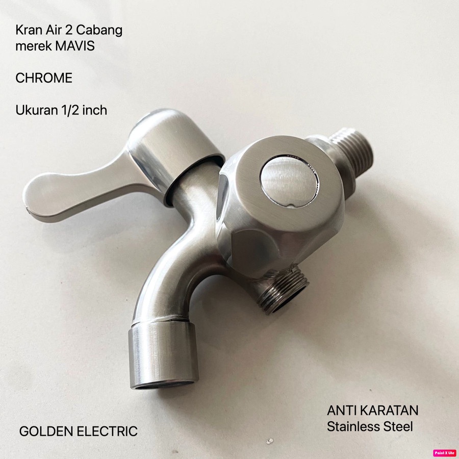 Kran Keran Air Tembok 2 Cabang Stainless Steel 1/2 inch Satin 1/2'