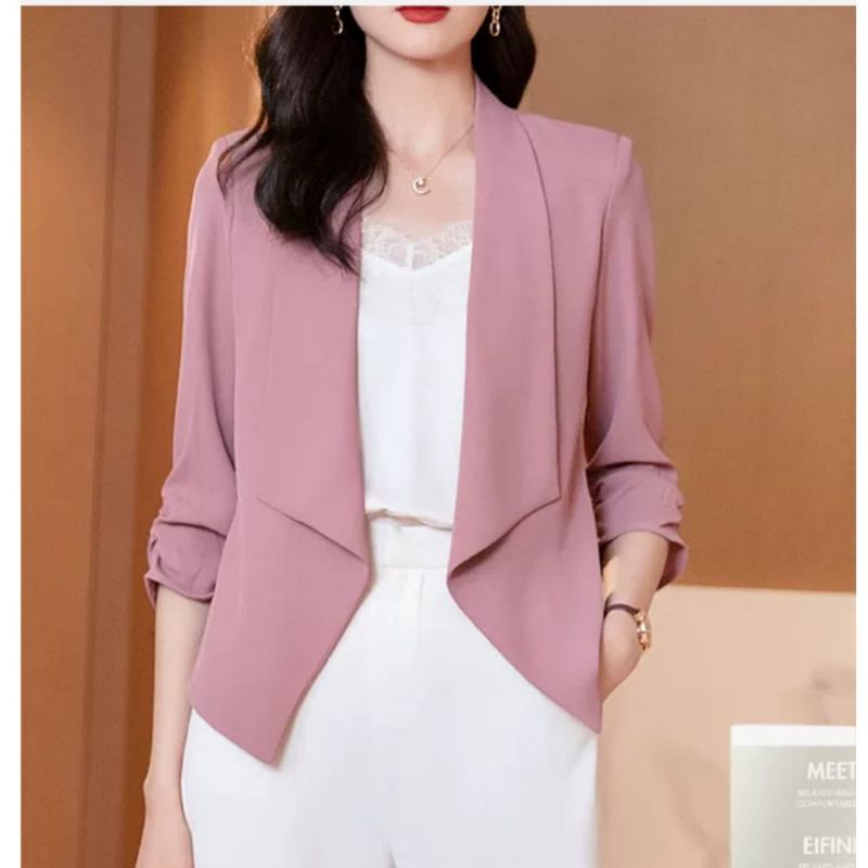 36600 Baju luaran blezer blejer polos lengan tigaperempat import murah ready realpic polos i cewek K