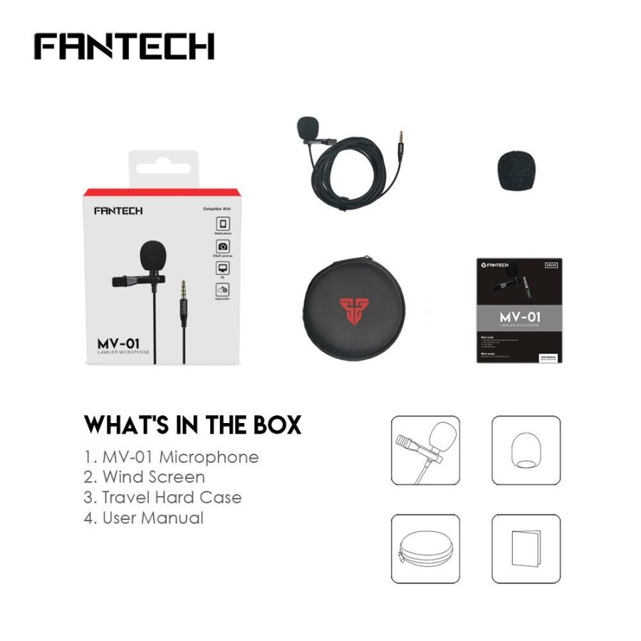 Fantech MV-01 Lavalier Microphone - Gaming Mic 3.5mm Clip PC Camera