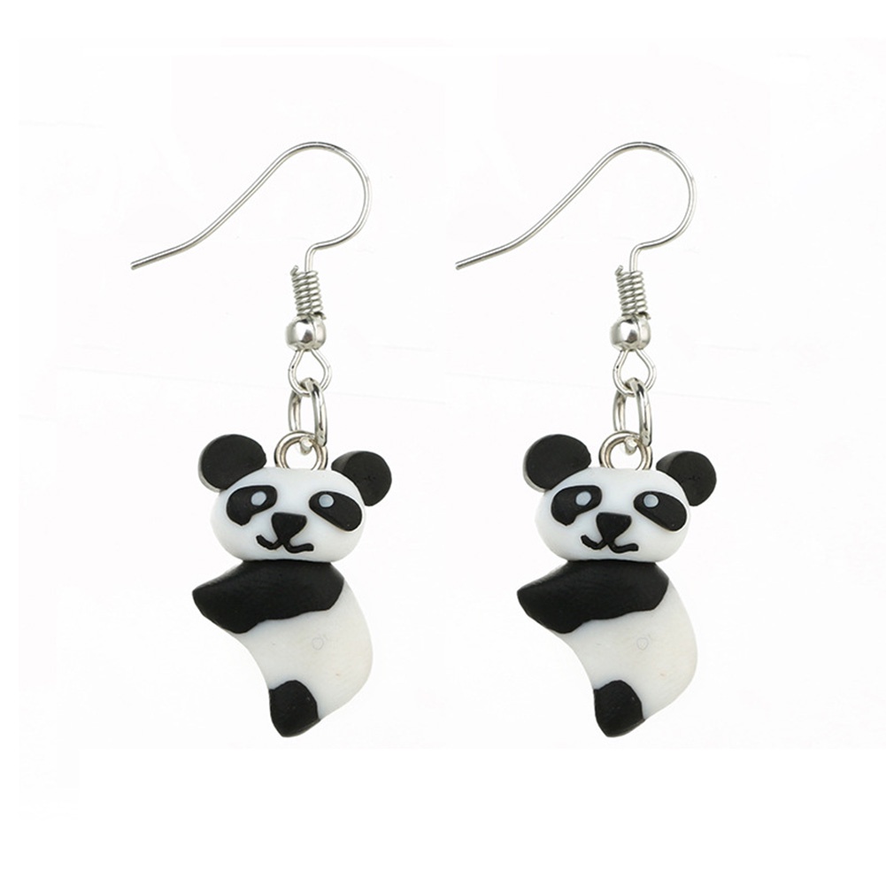 Hu Hu Hu Hu Hu Alat Bantu Pasang Kacamata♡ Anting Kait Gantung Wanita Bahan Polymer Clay Desain Panda Lucu Untuk Pesta