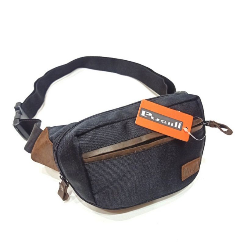 Waistbag pusiill 1403  black coudura kulit sapi tas pinggang tas bahu free gantungan kunci.