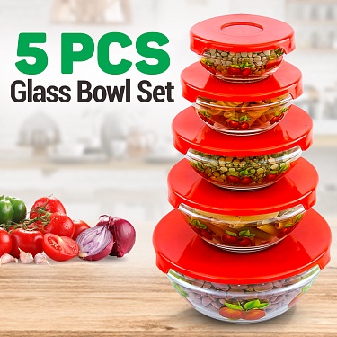 MANGKOK KACA BERANAK / MANGKOK KACA SET ISI 5 - GLASS BOWL SET 5IN1 - Mangkok Susun Set 5in1 Mangkok Kaca Tutup 5 in 1 Set Kimglass Imperial | Mixing Bowl Set Murah | Peralatan Dapur