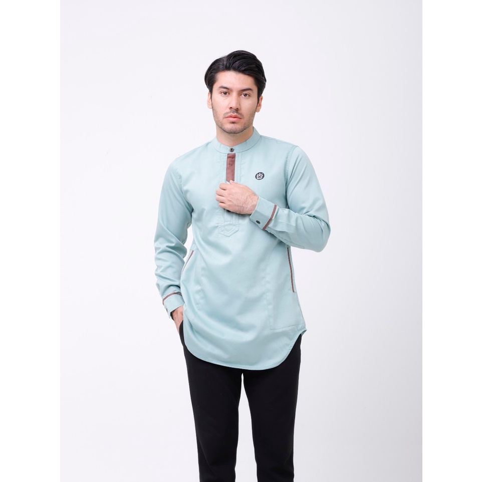 PROGRESS MAN baju koko pria lengan panjang koko kurta pangsi kemeja koko pria lengan panjang koko kurta pangsi baju kurta pangsi dewasa logo bordir Mint P4N9S106