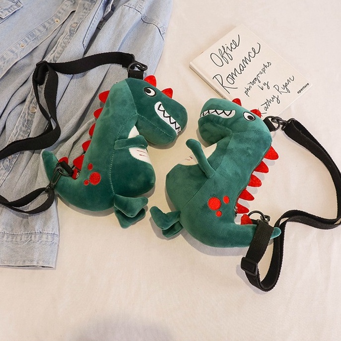 Tas Wanita Model Dinosaurus Cool Green Bahan Plush Sling Bag Import