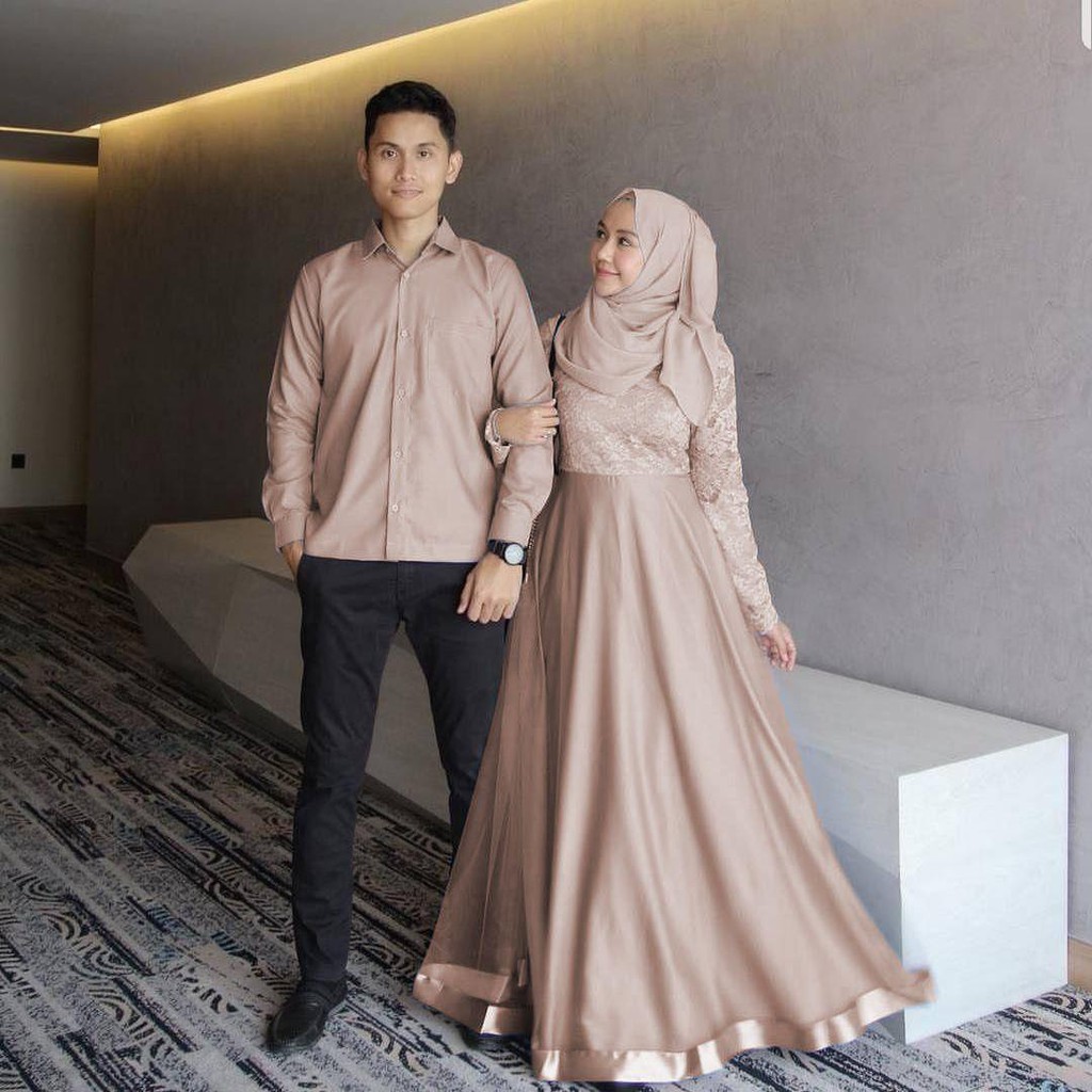 EVERLY. Cp Agoda Brukat Kemeja / Cp Maxi Brukat Mewah + Kemeja / Cp Pasangan / baju couple / Gamis