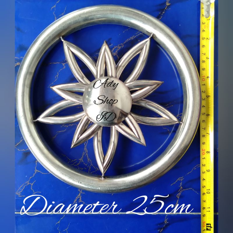 Jual ornamen pagar stainless ring bunga matahari tumpuk diameter 25cm