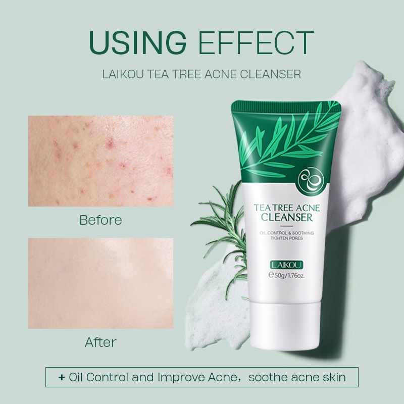 LAIKOU Tea Tree Acne Foaming Cleanser Memperbaiki Jerawat Pembersih Wajah Jerawat 50g