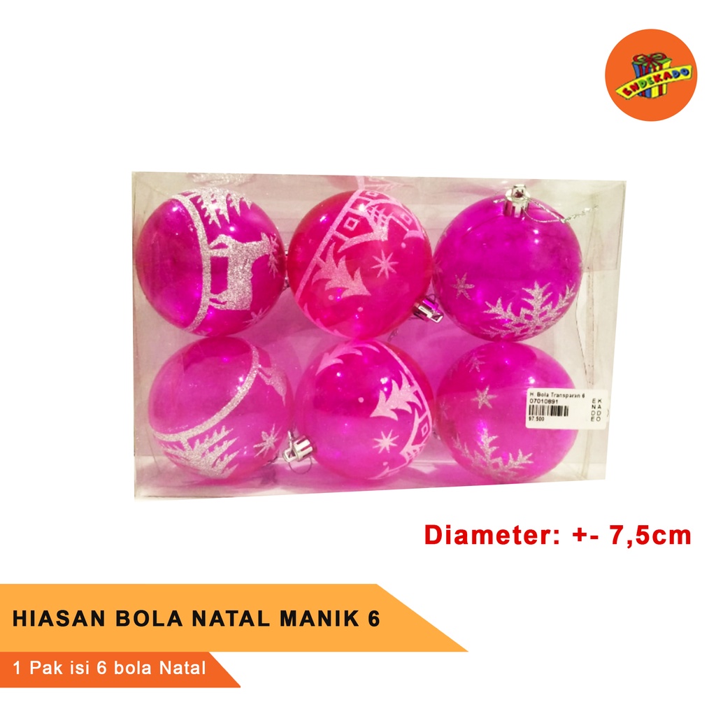 HIASAN BOLA NATAL MANIK 6PC - Hiasan Natal