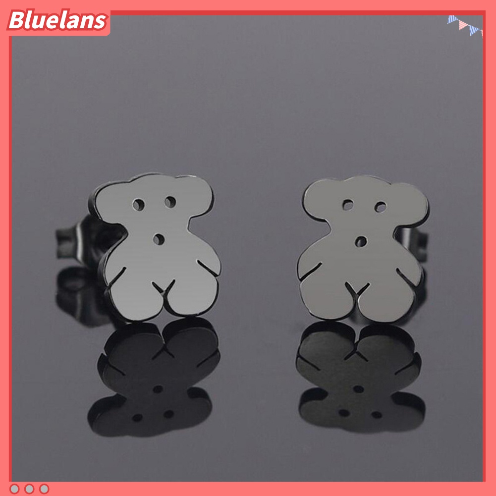 Anting Tusuk Bentuk Kartun Beruang Mini Bahan Stainless Steel Untuk Wanita