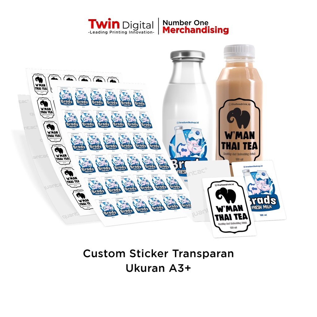 Jual Twindigital Cetak Stiker Label Transparan Anti Air Custom Kemasan Botol Minuman Stiker 4623