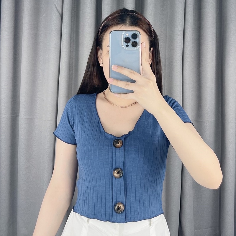 Shelby button crop top 061 | Crop top korea button | atasan wanita crop