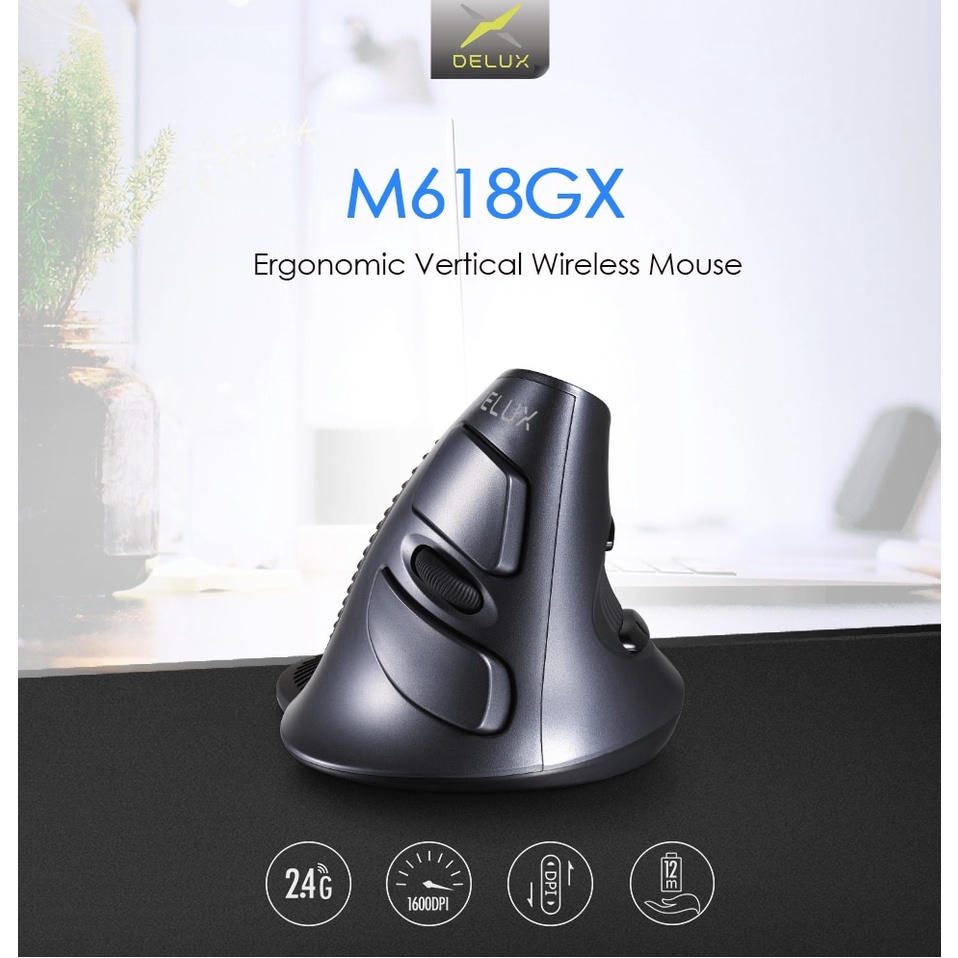 DELUX M618GX - 2.4G Wireless Vertical Mouse with Removable Palm Rest