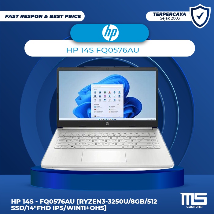 HP 14S - FQ0576AU [Ryzen3-3250U/8GB/512 SSD/14"FHD IPS/Win11+OHS]