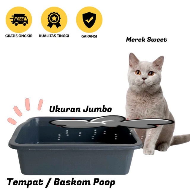 LITTER BOX Tempat Baskom Kotoran Kucing 43 X 31 X 13 / Tempat Poop Kucing Ukuran Jumbo Bak Pasir Kucing / Baskom Segi / Bak Tahu / Tempat Kotoran