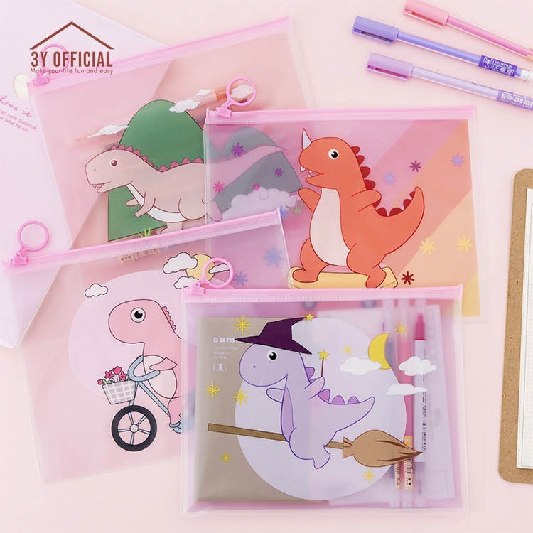 

3Y Zipper Bag Dino - Kotak Pensil Ziplock Motif Dino - File Map A5 Dino