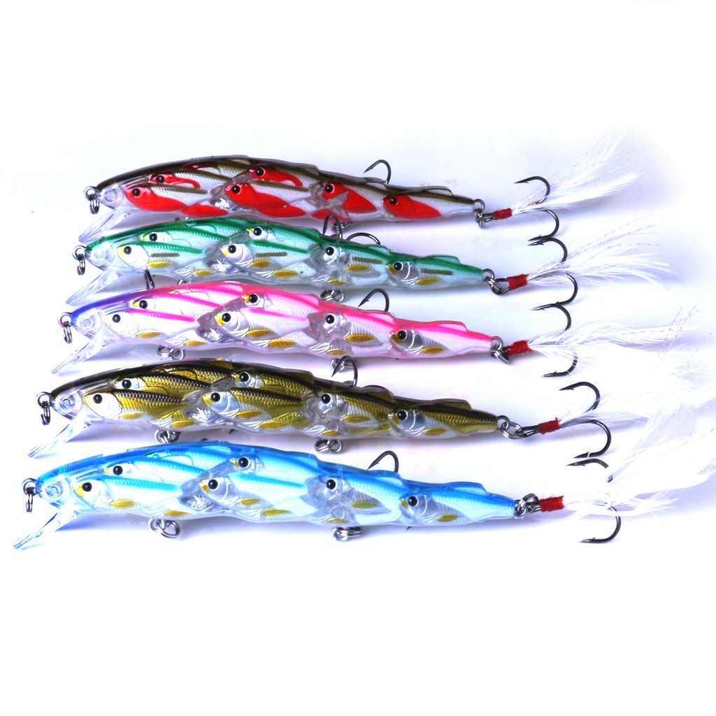 HENGJIA 1PCS 11.5cm/15.7g minnow Kelompok ikan umpan pancing swimbait with bulu fishing lure topwater