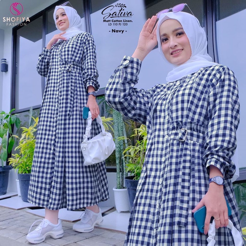 Long Tunik Katun Baju Wanita Kekinian Sativa Midi Dress Long Dress Muslim Gamis Midi Terbaru Dress K