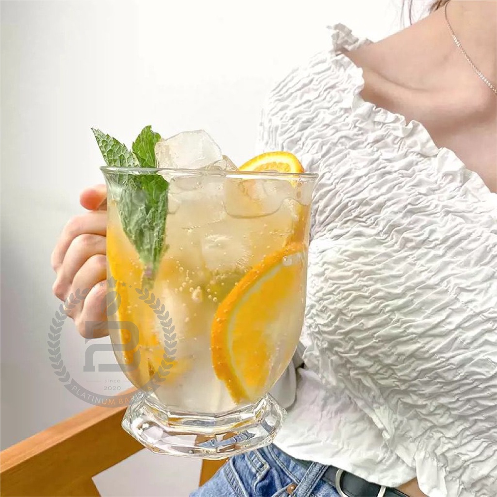 Irish Glass Water Jug Gelas Kaca Pegangan Besar Jumbo 700ml Jus Juice Cafe Ins Style Simple Aestheti