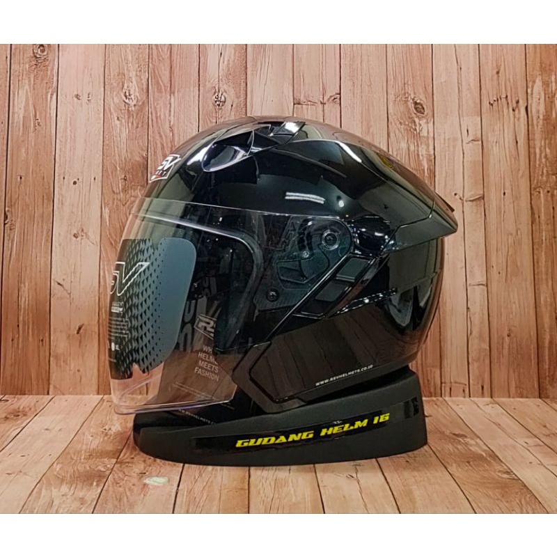 HELM RSV SV300 SOLID BLACK GLOSS - PAKET GANTENG - VISOR SMOKE - SPOILER - LEOPARD-6