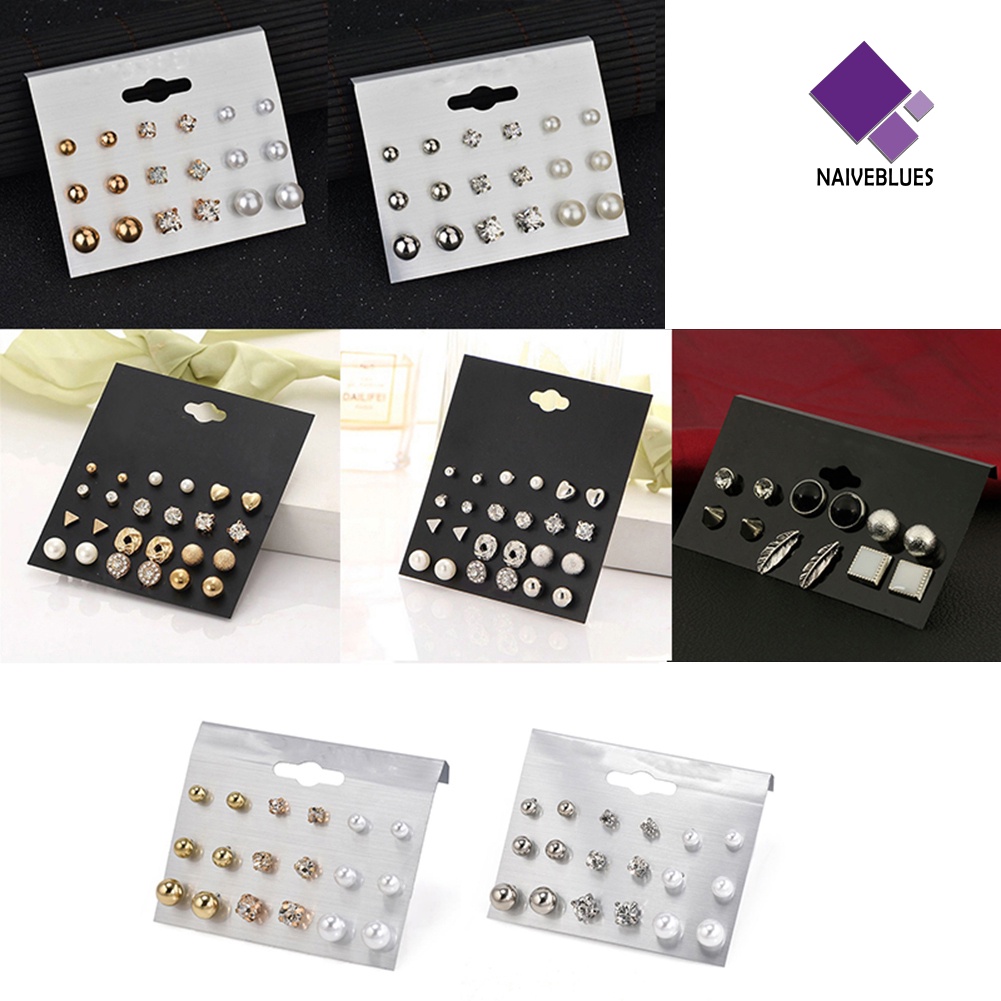 6 / 9 / 12 Pasang Anting Stud Berlian Imitasi Untuk Wanita