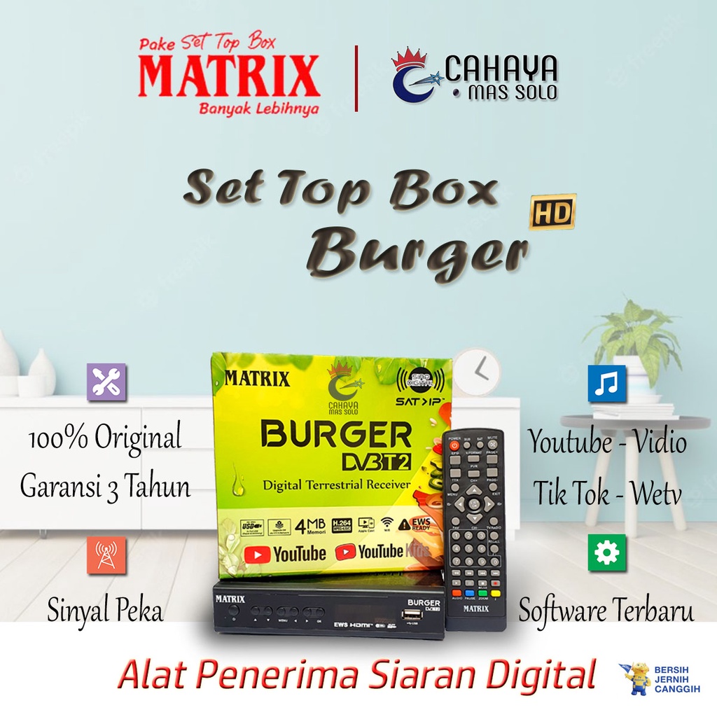 STB TV DIGITAL Set Top Box TV Digital Burger Matrix HD DVBT2 Receiver Antena Garansi STB terbaru ber