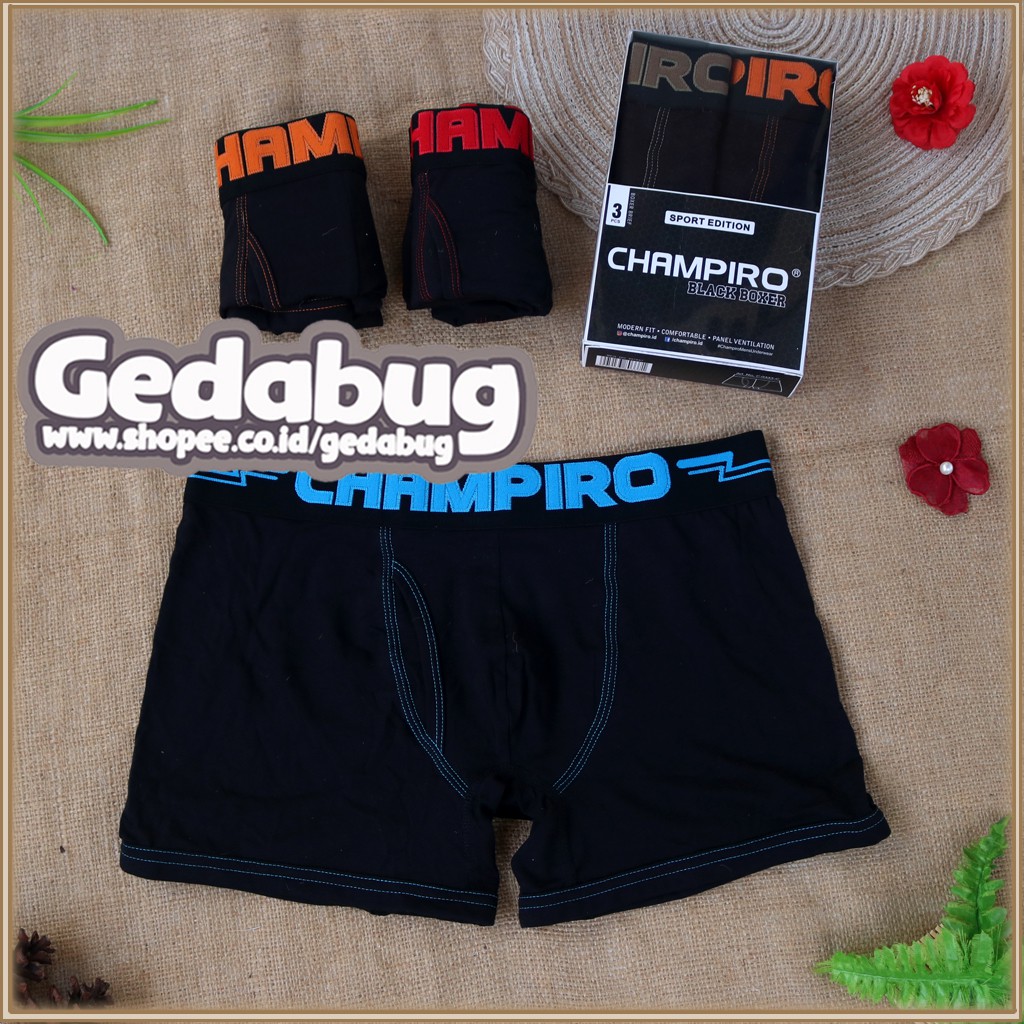 3 Pcs - CD Boxer Pria Champiro C 0333 Sport Edition | Celana dalam pria Premium | Gedabug