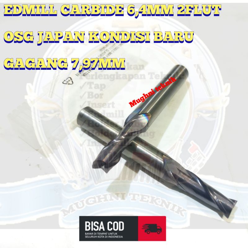 ENDMILL CARBIDE ENMIL NMIL MATA MILLING PISAU MILLING 6,4MM 2FLUT AS 8MM