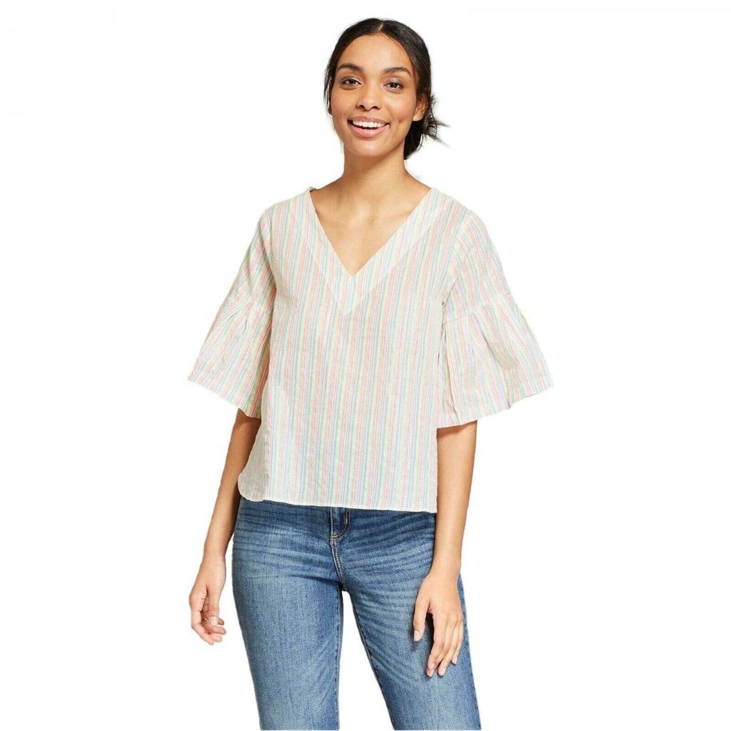 A new day women striped sleeve shine blouse top