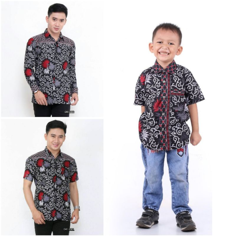 BAJU BATIK COUPLE AYAH ANAK LENGAN PENDEK, BAJU BATIK PRIA PUSER NAVY, BAJU ANAK COWOK COUPLE AYAH, BAJU BATIK KELUARGA, SERAGAM BATIK