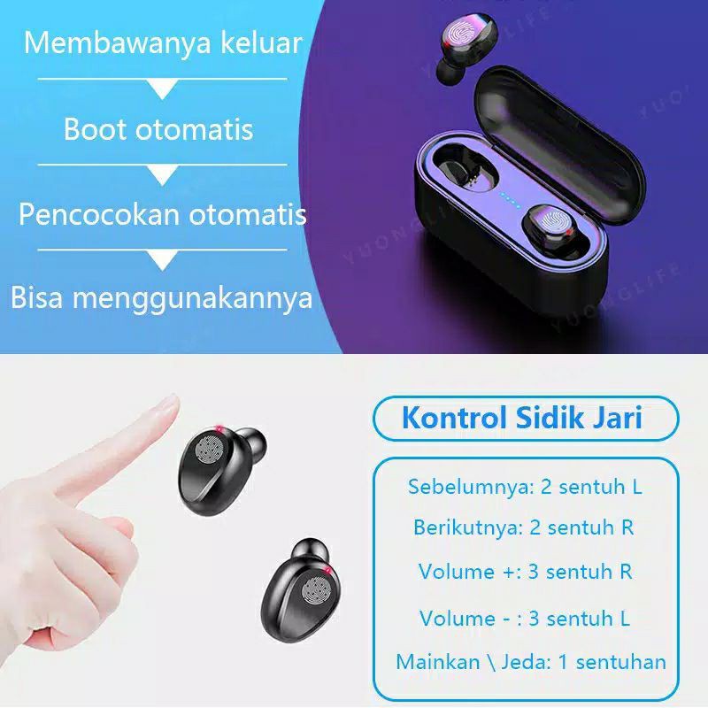 (BISA COD) earphone bluetooth F9 TWS/airbuds/headset gaming