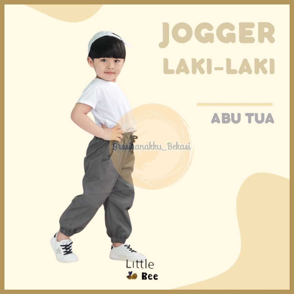 Celana Anak Jogger Laki-Laki Littlebee Warna Abu Tua size 1-5tahun