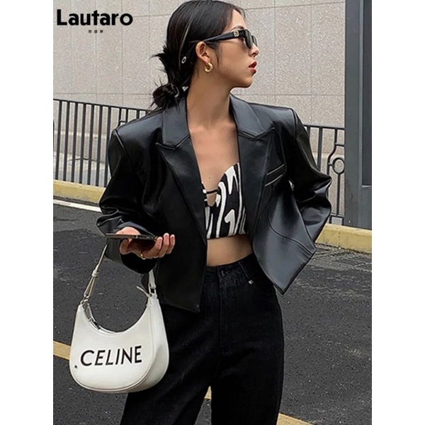 Jaket kulit wanita crop
