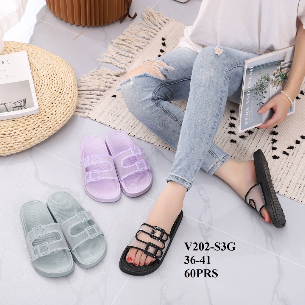 Sandal Selop Wanita Karet Import BALANCE Motif Bening/ V202-S3G