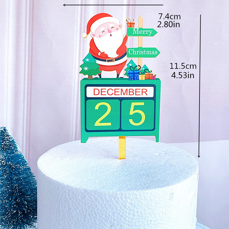 Topper Kue Desain Santa Claus Elk Tree Bahan Akrilik Warna Emas Untuk Dekorasi Natal